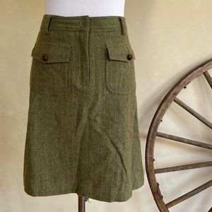 LILLY PULITZER Lined Skirt Wool Spandex Olive Green Herringbone w/Pink Stripes 2